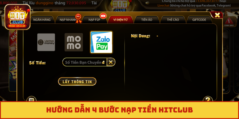 Hướng dẫn 4 bước nạp tiền Hitclub